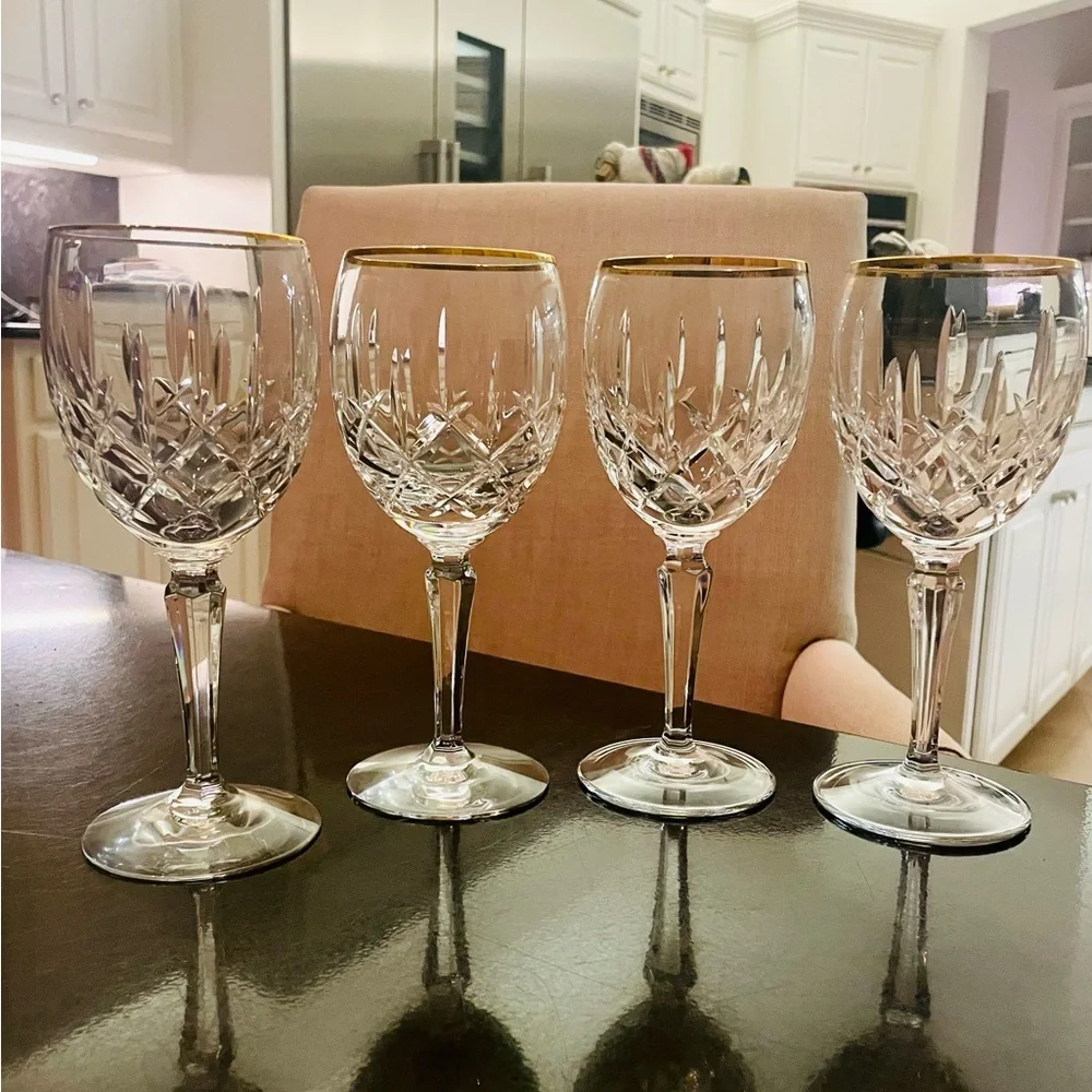 ❌SOLD❌ Gorham Lady Anne Gold Crystal Wine Glasses Set of Four. - Picture 1 of 3